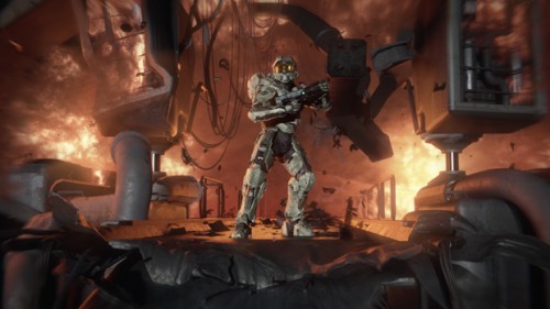 Halo 4 Spartan with fire background