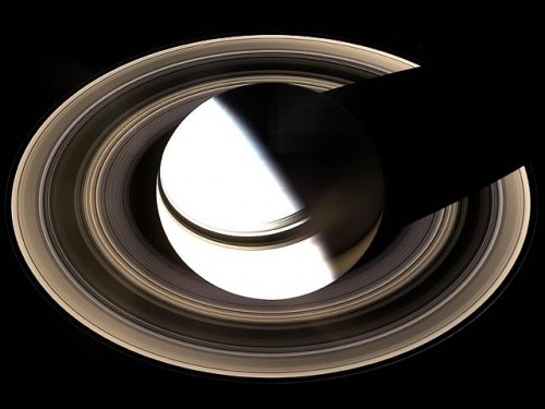 Saturn casts a shadow across it's rings in this image captured January 19, 2007.