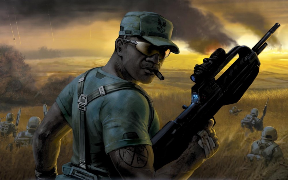 Sergeant Johnson cover art,  Halo novel "Contact Harvest"